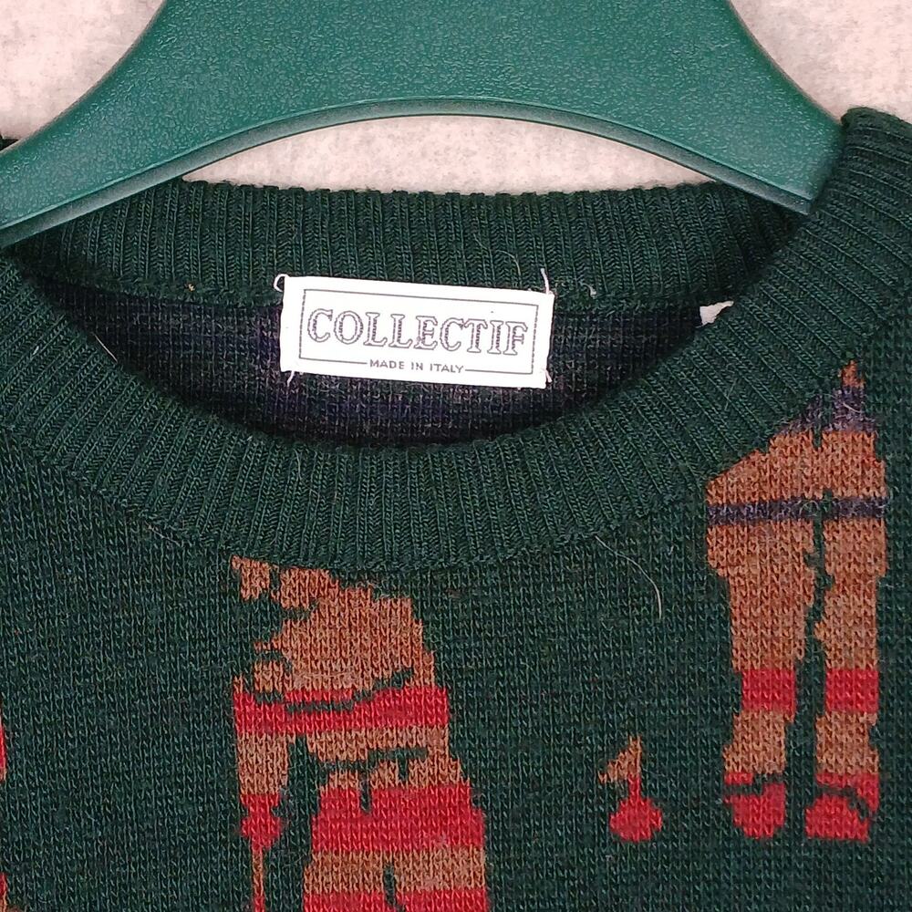 Vintage Collectif Italian Golf Wool Blend Sweater Green Medium Grandpacore Retro - Picture 4 of 10